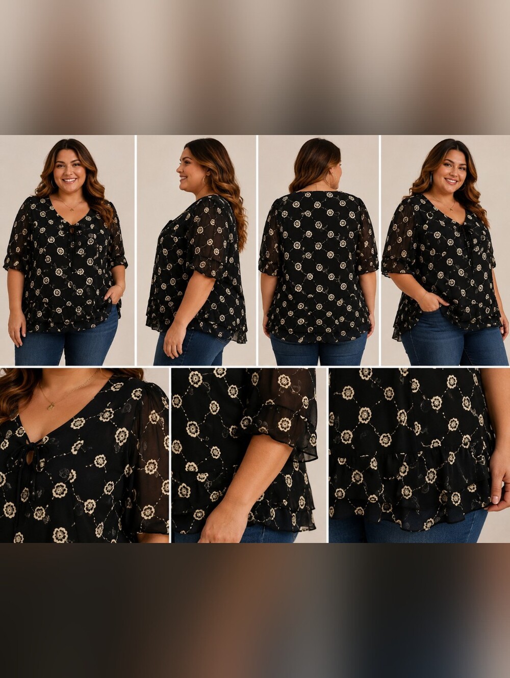 🌽Cato Black and White Embroidered Floral Blouse 18/20